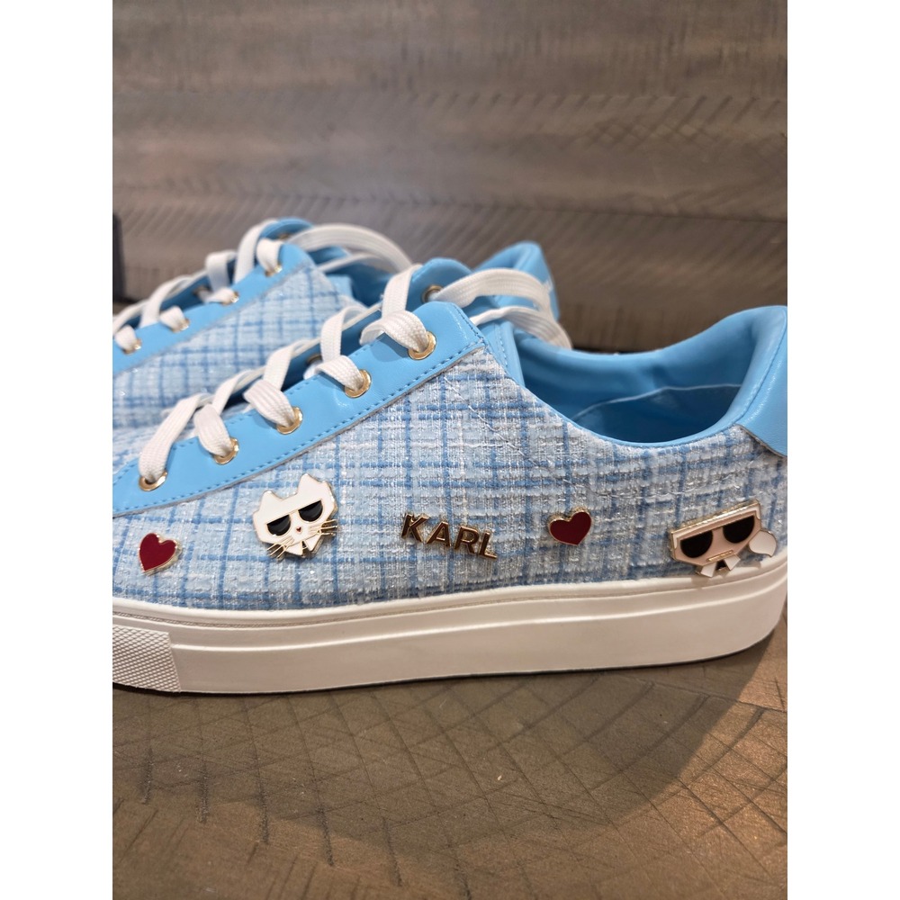 Karl Lagerfeld Paris Cambie Blue Tweed Choupette Charm Sneakers 8M KL265456 - Picture 3 of 8